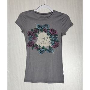 Scrapbook Originals Womens Y2K Skull Roses Graphic Baby Tee Emo Grunge Top